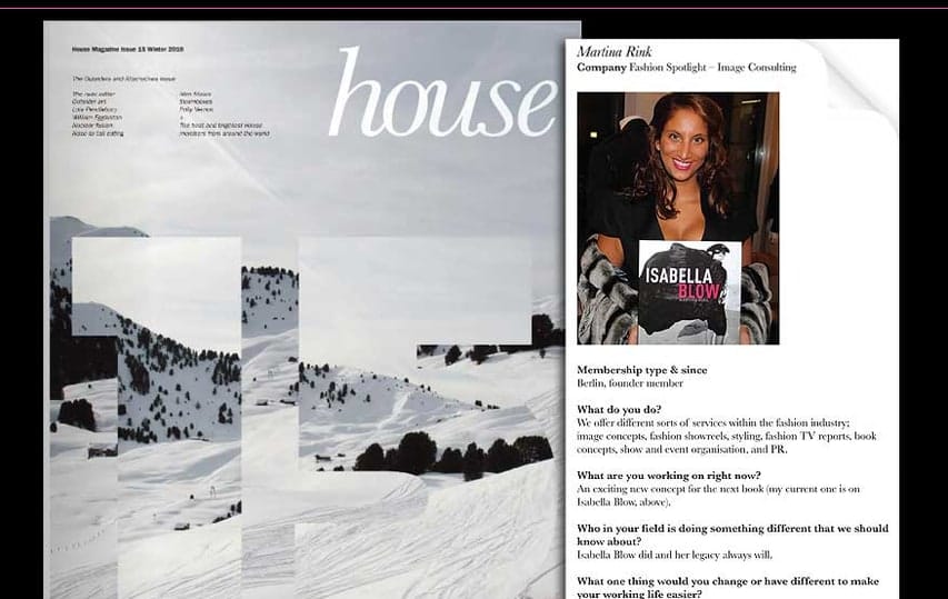 Isabella Blow — featured press spread, publication coverage of Martina Rink biography